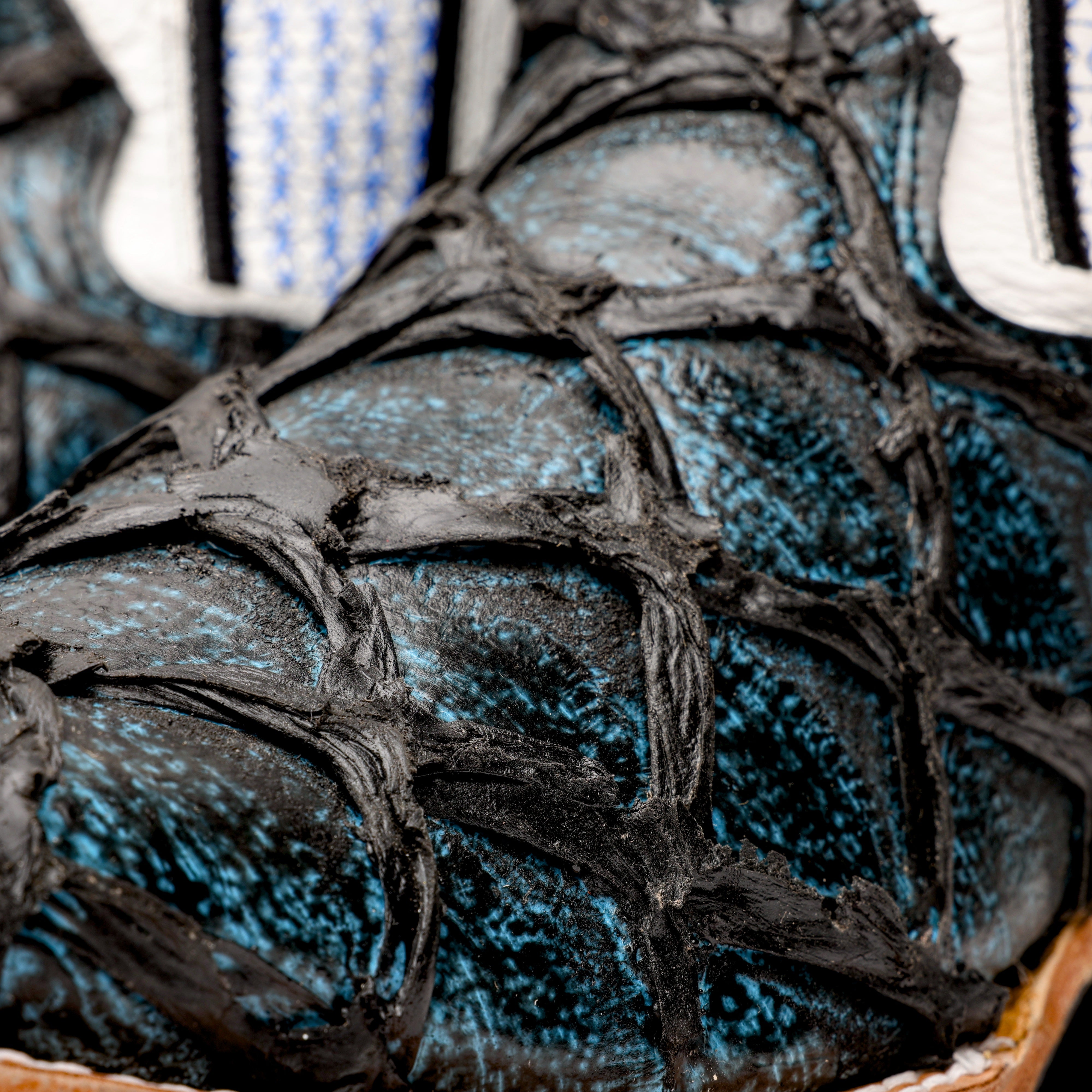 Midnight Blue Jumbo Pirarucu Leather Boots - Square Toe