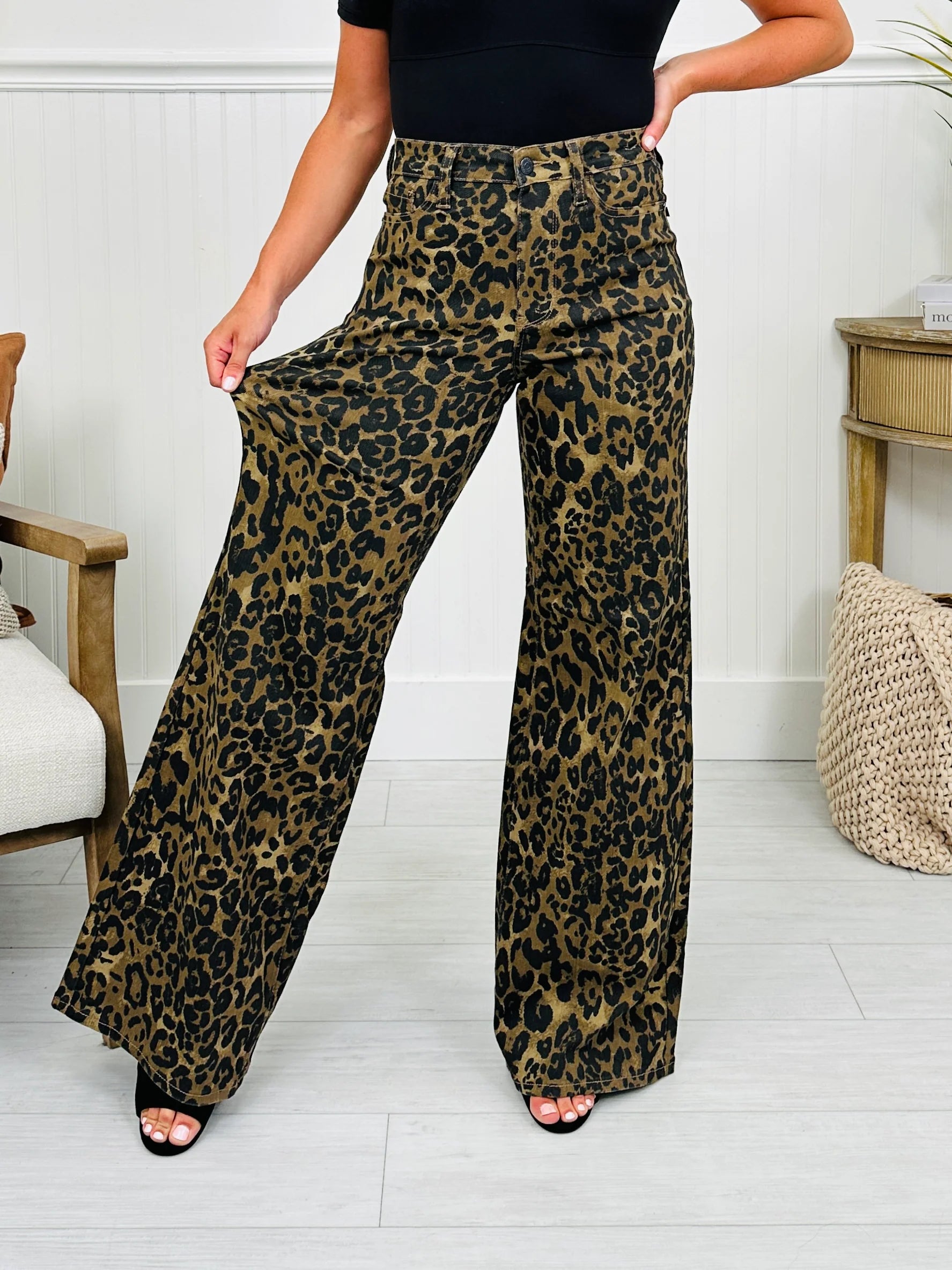 Judy Blue Walk On The Wild Side Retro Wide Leg Leopard Jeans