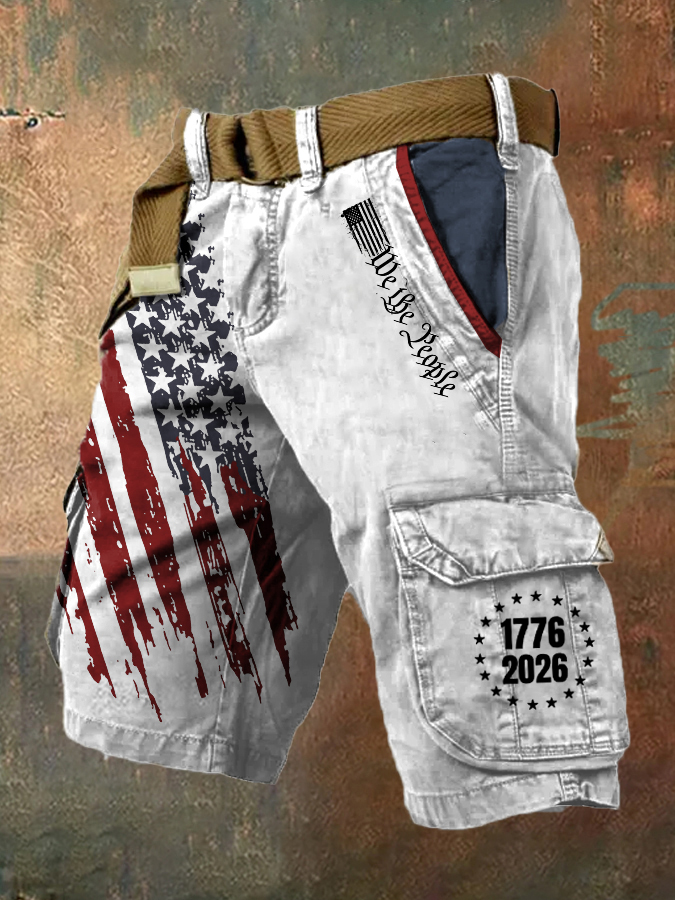 Men's Retro American Flag Print Multi-Pocket Cargo Pants