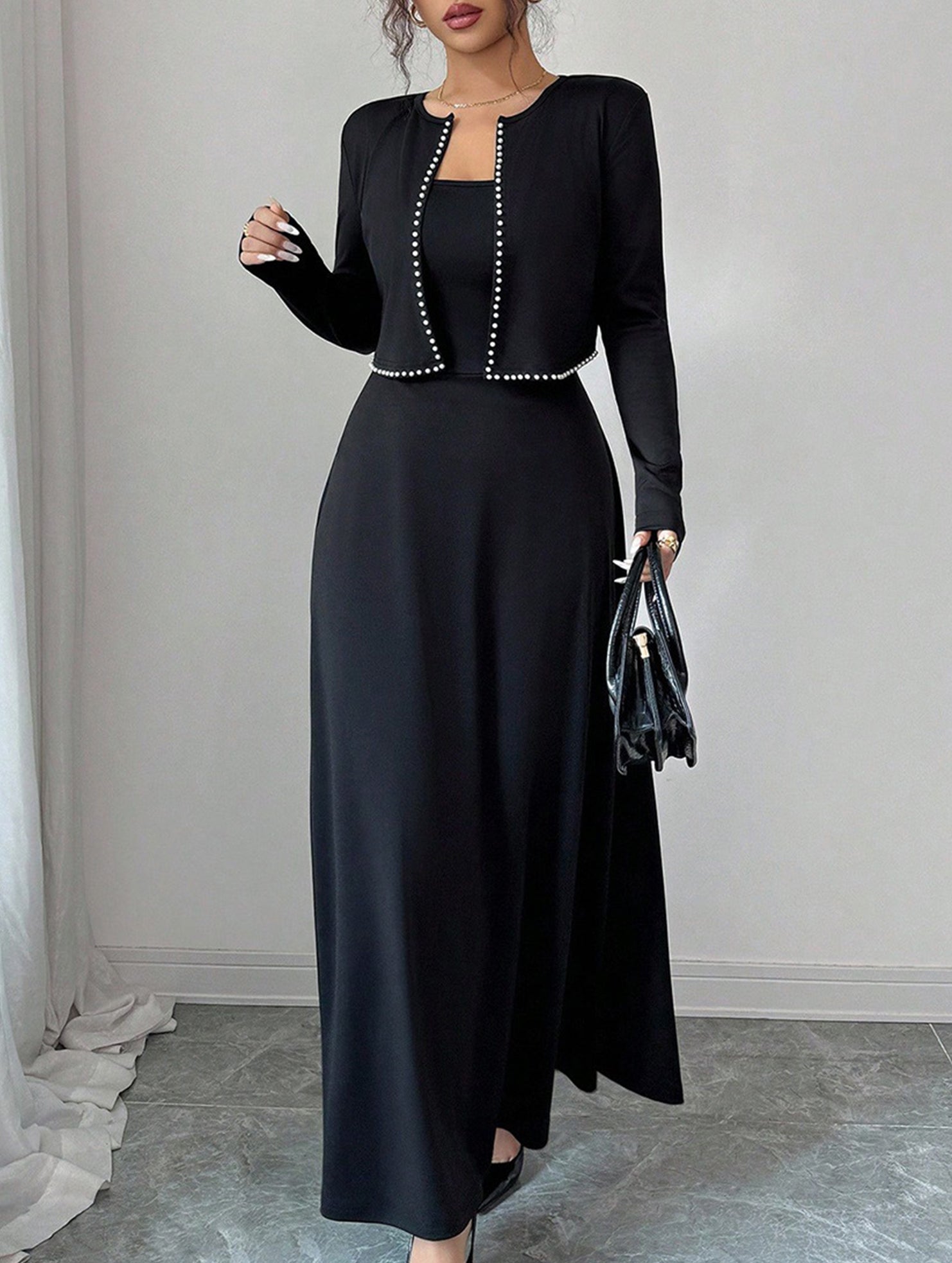 Knit Cardigan Slip Dress Set