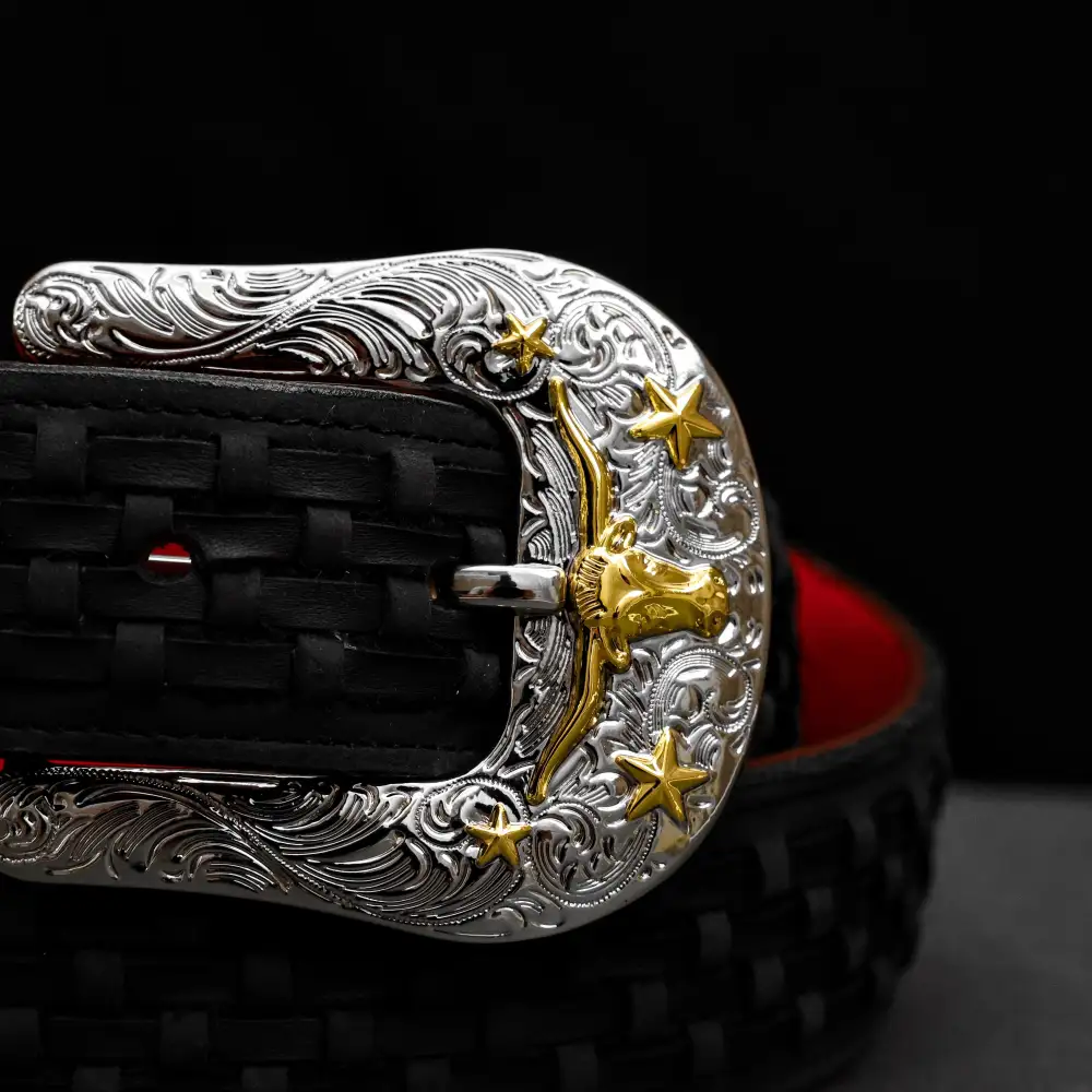 Black Basketweave Leather Belt