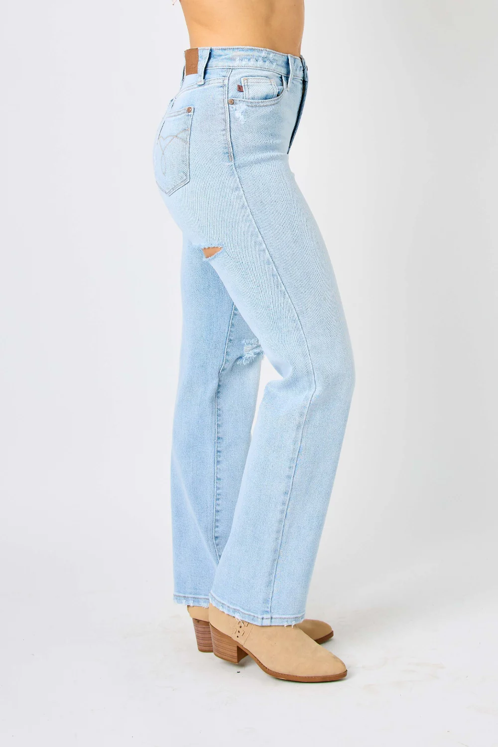 Blue Full Size High Waist Distressed Straight Jeans