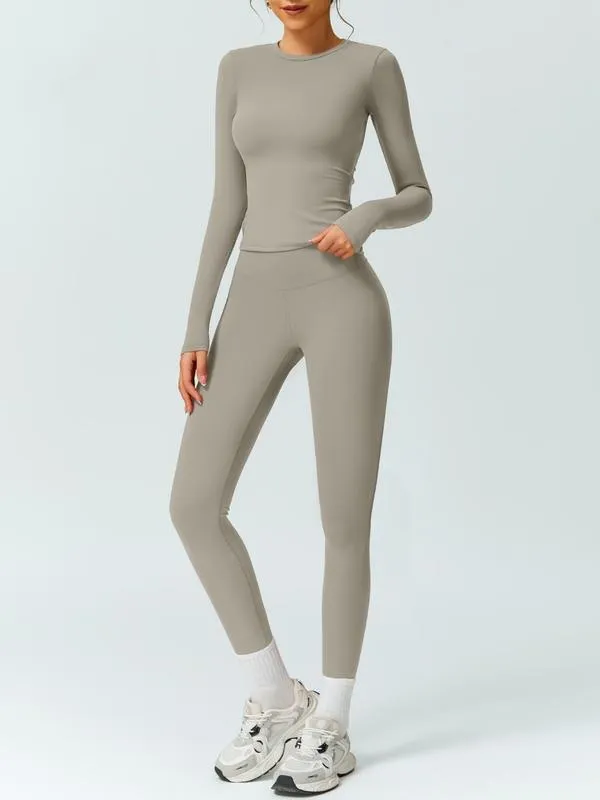 Women's Solid Color Long Sleeve Tee & Leggings Tracksuit Set