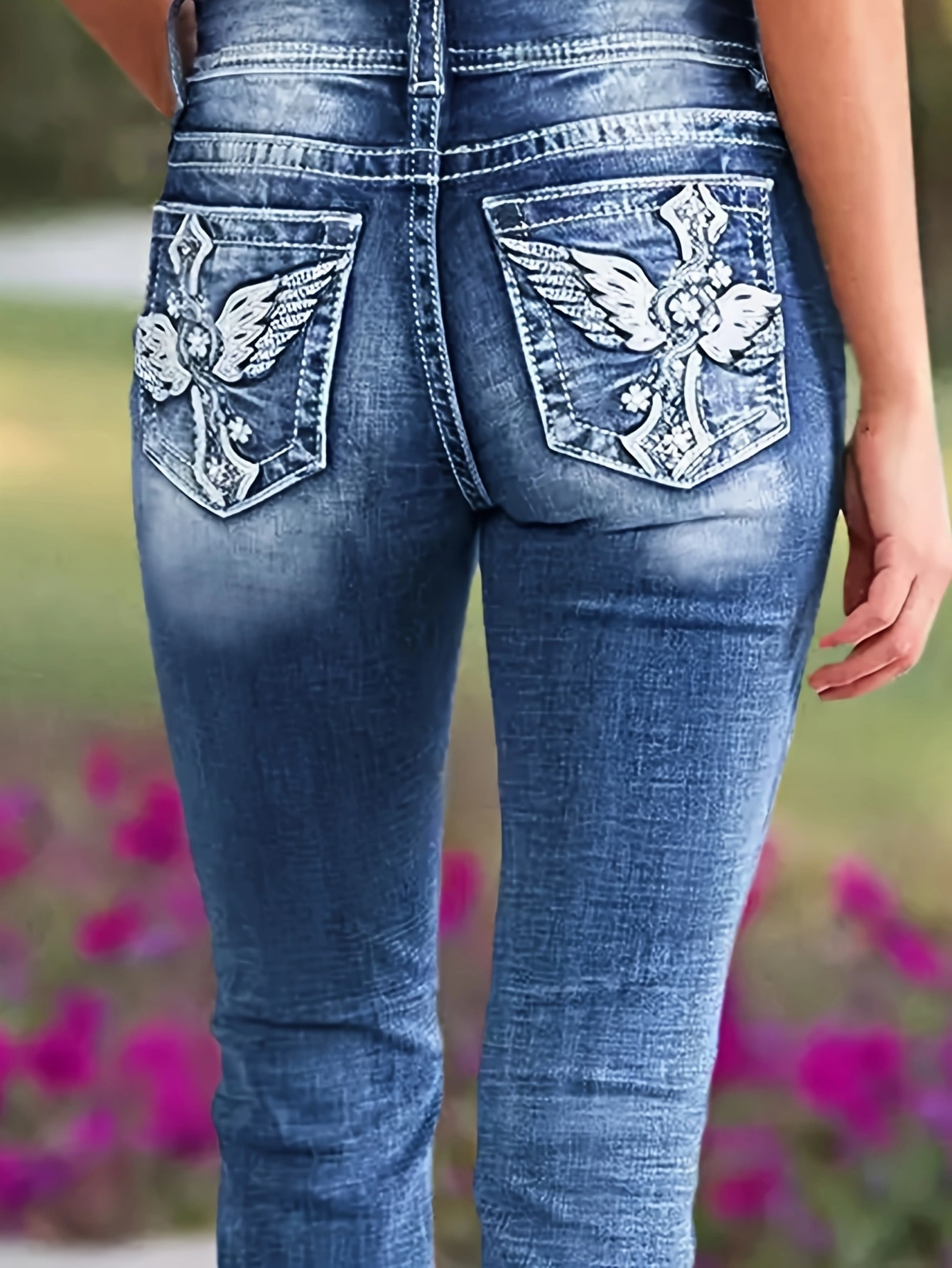 Women Wash Pocket Printed Casual Jeans