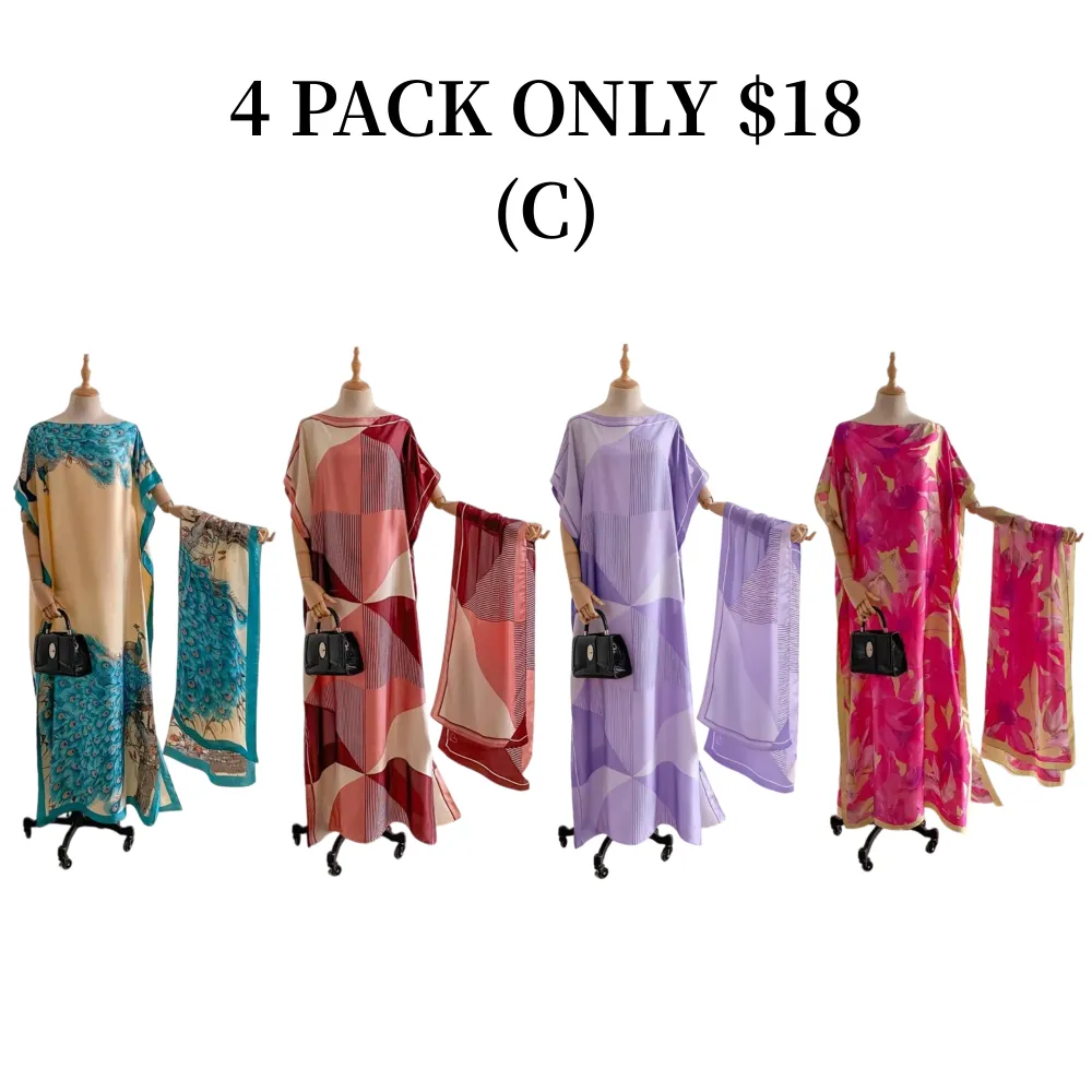 Women's Print Long Scarf & Poncho Set