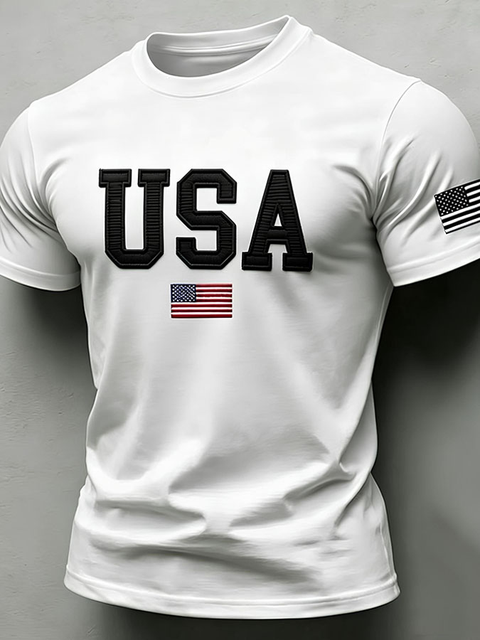 Men'S American Flag Independence Day Celebration Classic Pattern Short Sleeve T-Shirt