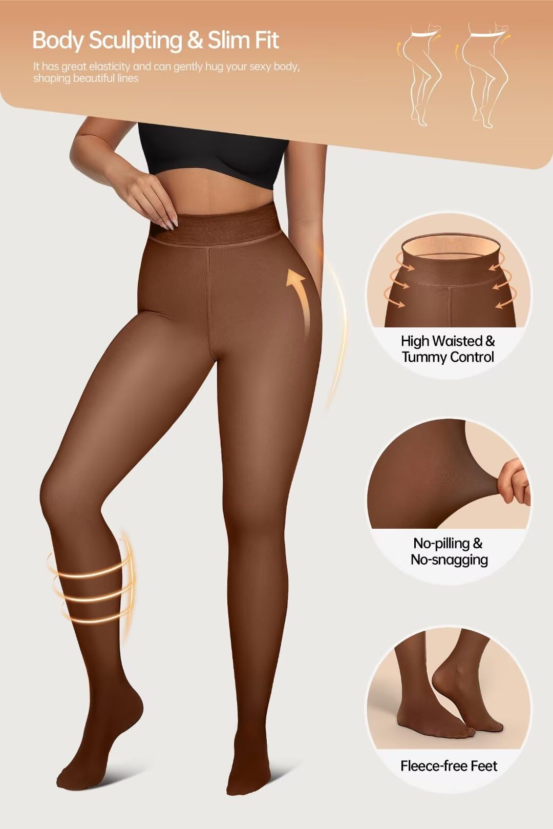 Vertvie Fleece Lined Tights For Women Thermal Warm Tights Fake Translucent Pantyhose High Waisted Thermal Leggings Winer