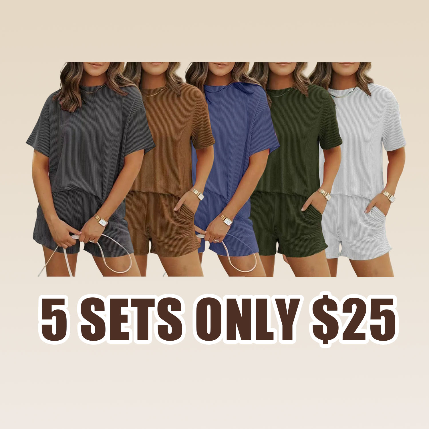 Women's Ribbed Lounge Shorts Set with Pockets – Lightweight Summer Pajama Set | Perfect Mother's Day Gift