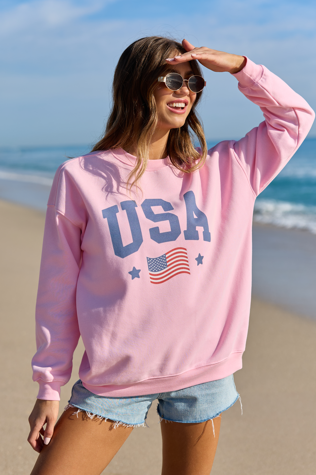 USA Flag Light Pink Graphic Sweatshirt