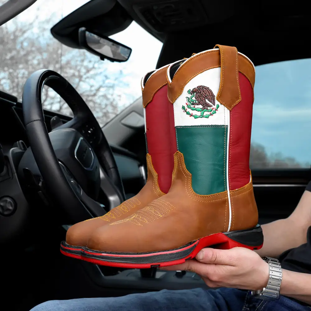 Honey MEXICO Flag Leather Work Boots - Composite Toe