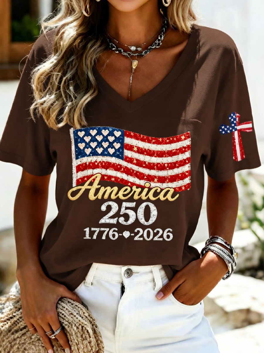 Women's Casual 250th Anniversary Independence Day Printed T-shirt