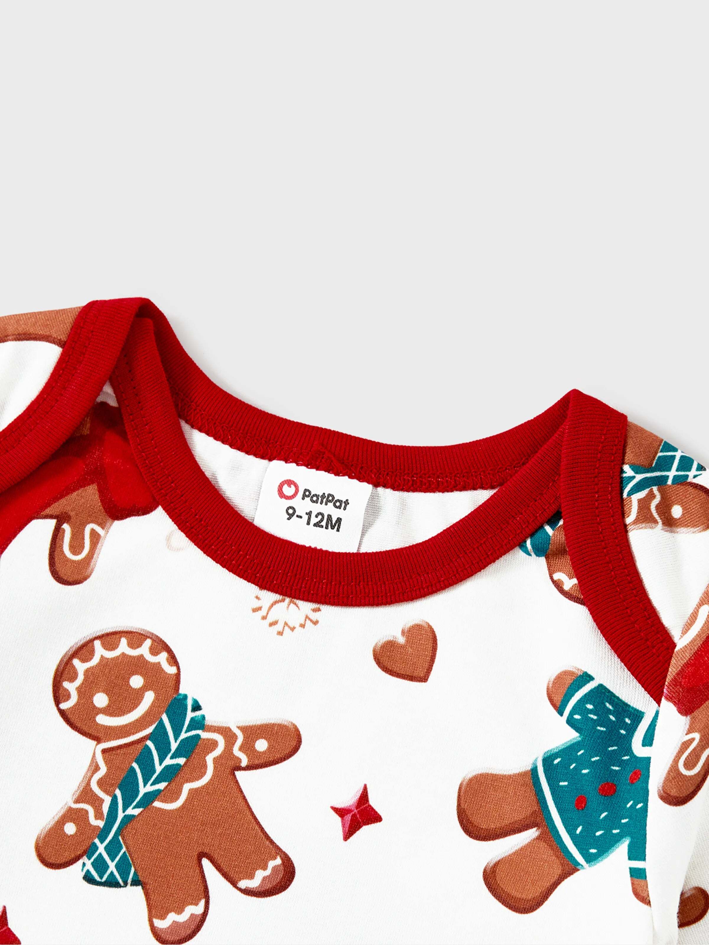 Christmas Family Matching Cartoon Gingerbread Man Allover Print Pajamas Sets with Christmas Socks White