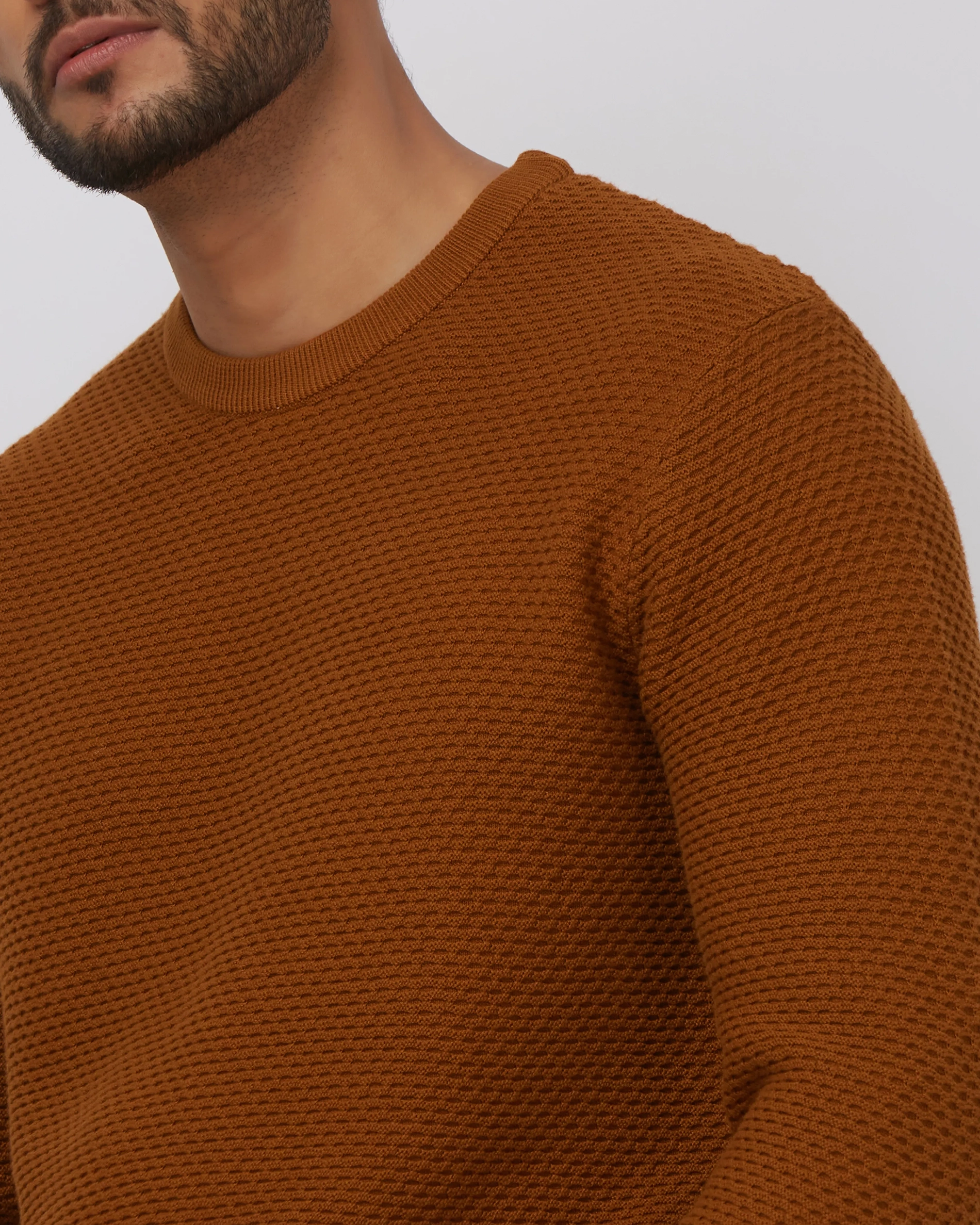 Comfortable Soft Daily Slim Rust Cotton Sweater