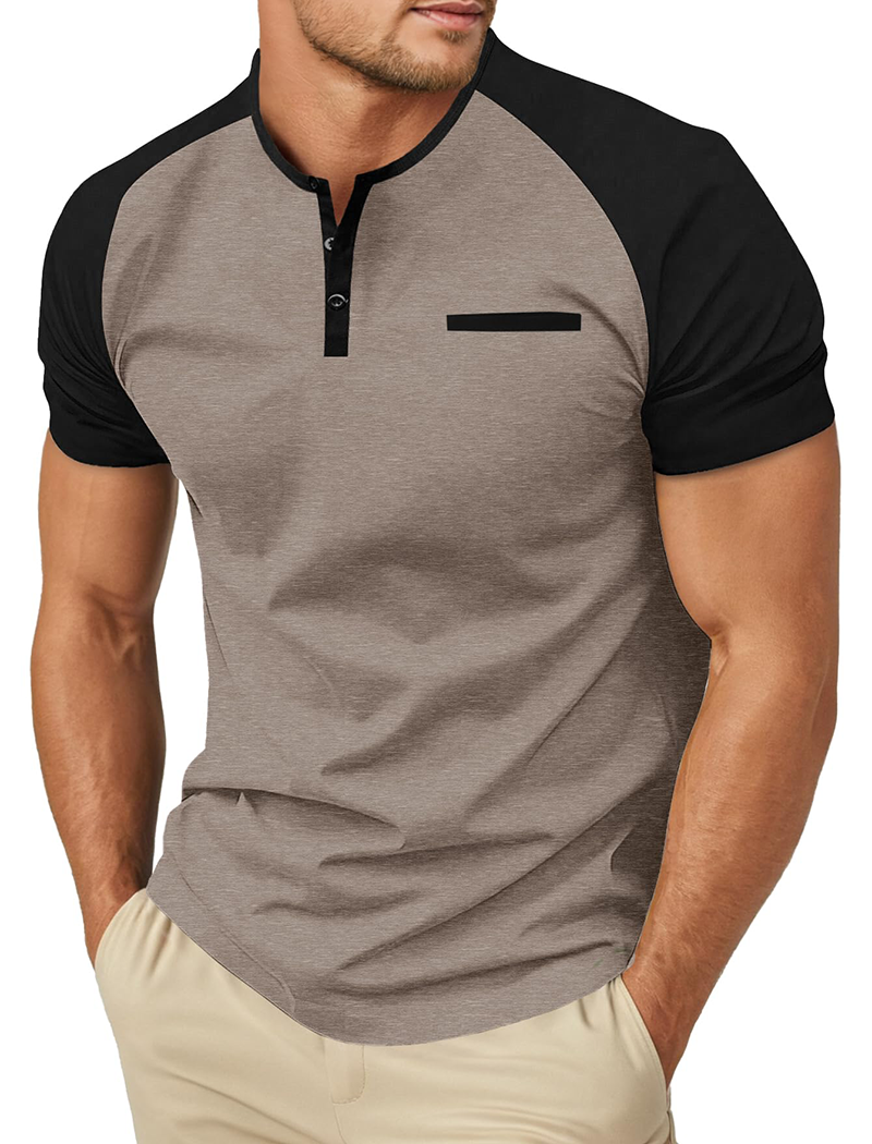 Mens Cotton Henley Shirts Short Sleeve Casual T-Shirts Summer Button T Shirts with Pocket
