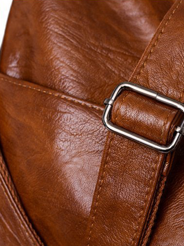 Vintage Solid Color Split-Joint Leather Shoulder Bag