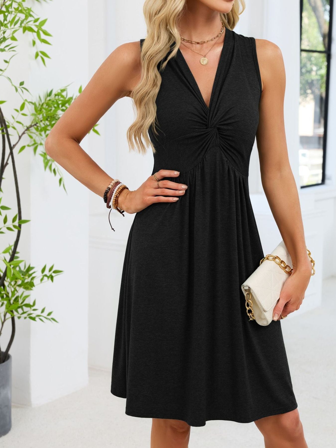 Sleeveless Twist Knot Front Casual Dress
