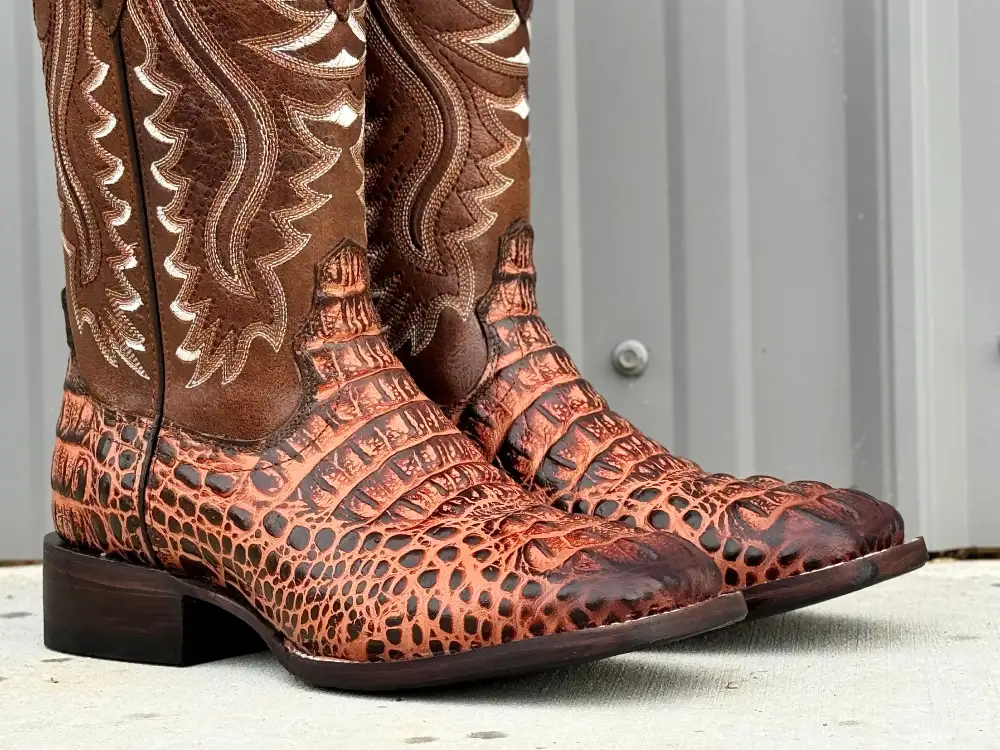 Men’s Cognac Caimán Neck Leather Boots With Cognac Shaft