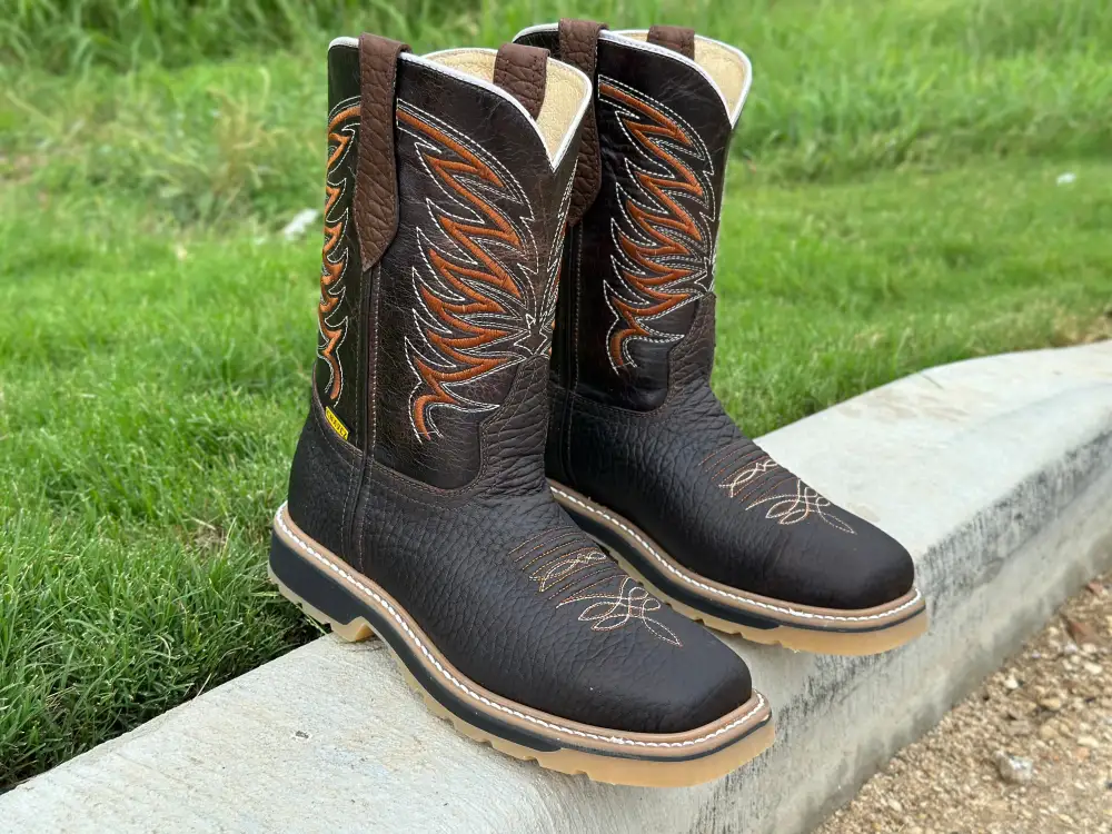 Men’s Dark Brown Bull Neck Leather Work Boots- No Steel Toe