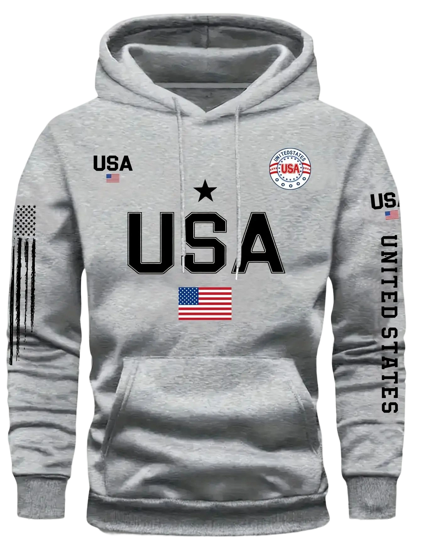 USA flag print hoodie men's fleece sweatshirt, 2026 spring pullover hooded sports hoodie