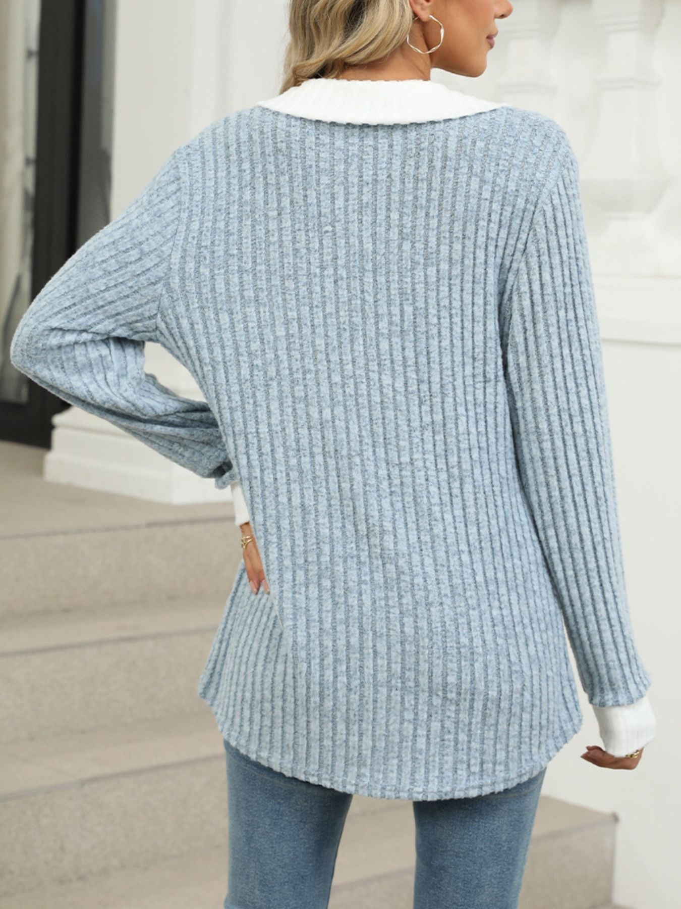 Ribbed Knit Long Sleeve T-Shirt