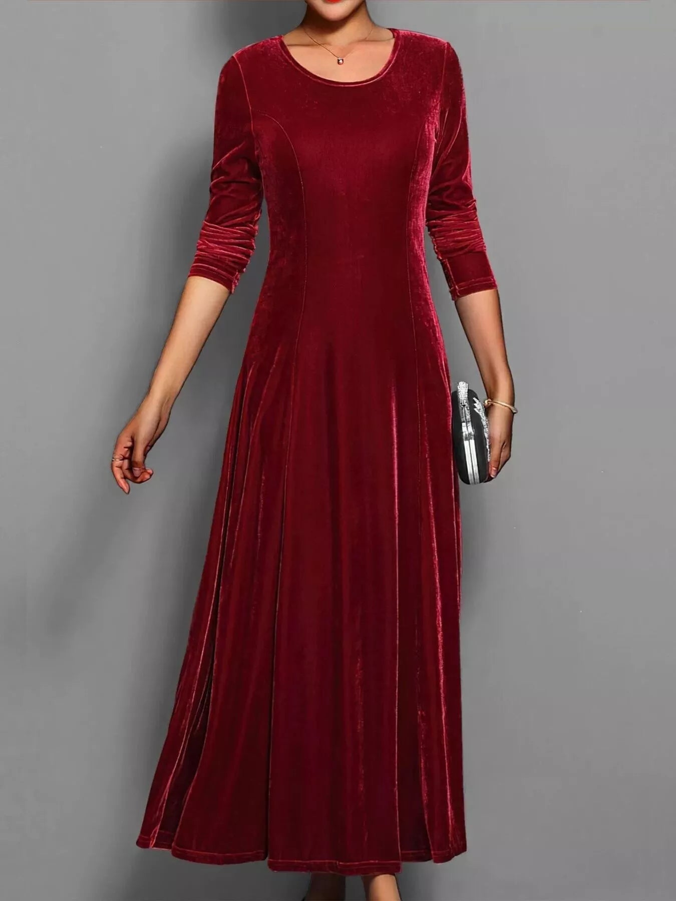 Velvet Long Sleeve A-Line Dress