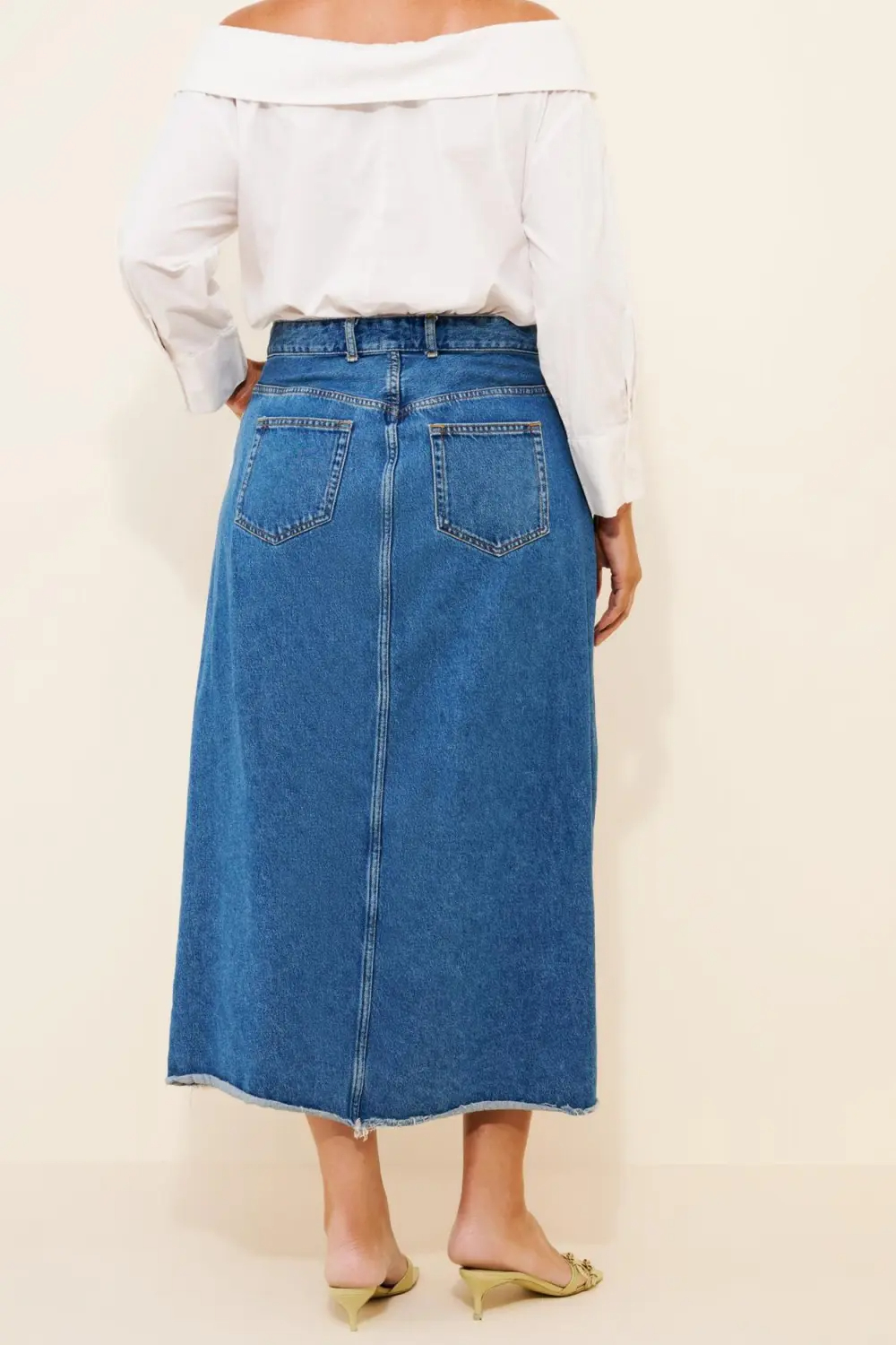 Denim Front-Slit Maxi Skirt