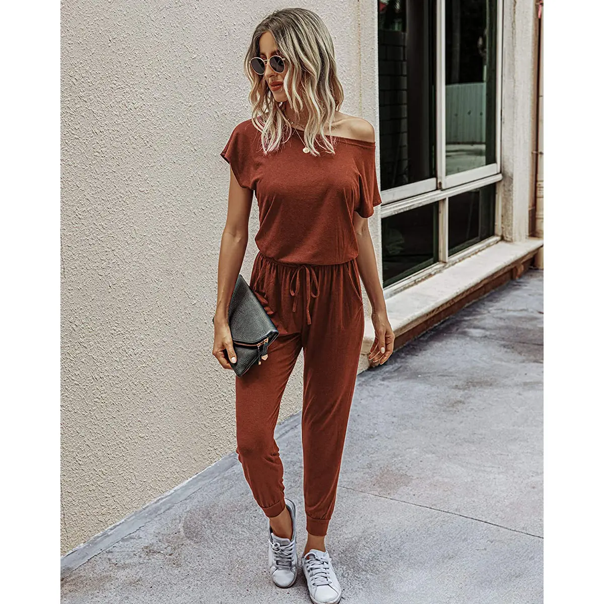 Women's Jumpsuit Plus Size S-XXXL Off-Shoulder Elastic Waist Stretchy Loose Minimalist Comfy Clothes Casual Outdoor Lightweight Romper - Fabric - Womenswear Pants Style romper