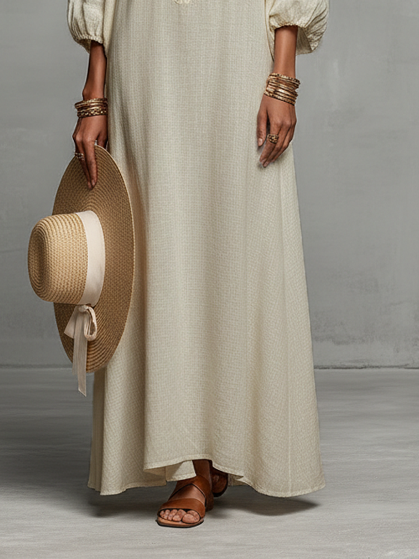 Minimalist Off-the-shoulder Three-quarter Sleeve Embroidered Maxi Dress