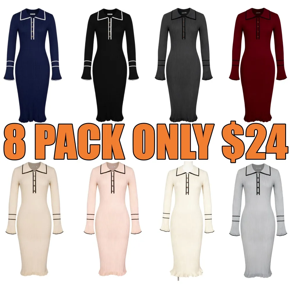 Women Ribbed Sweater Dress Long Sleeve