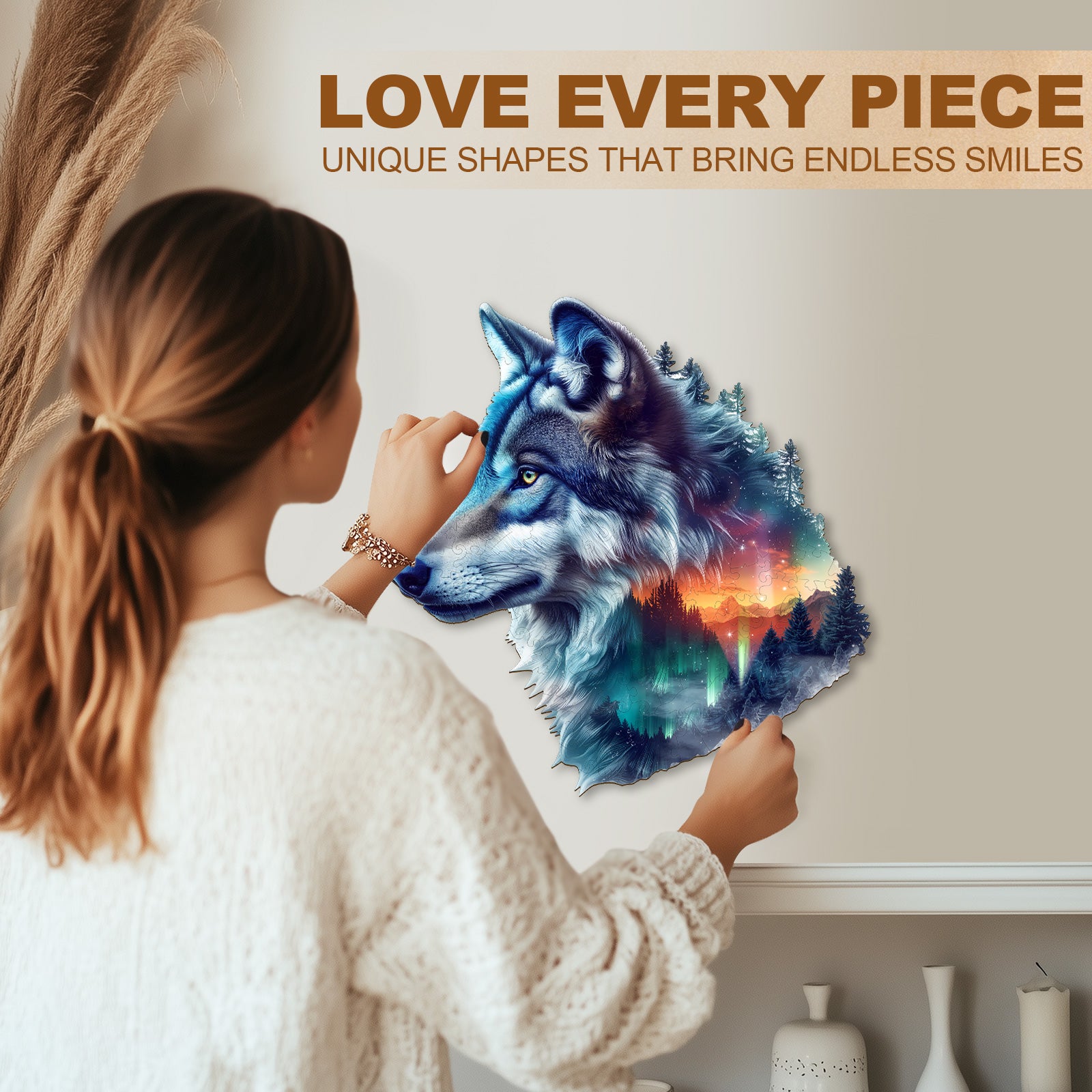 Aurora Wolf Wooden Jigsaw Puzzle