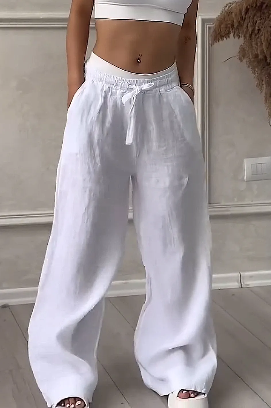 Women'S Solid Color Cotton And Linen Casual Trousers