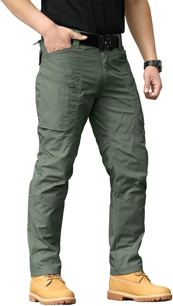 Men's Multi-Functional Tactical Work Pants, Casual Fitted Trousers, Durable Non-Stretch Fabric, Hiking & Outdoor Wear, Zipper Pocket Design, Casual Style