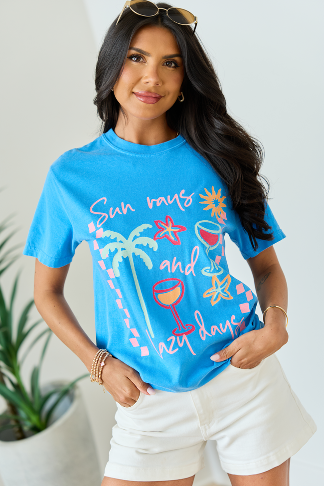 Sun Rays And Lazy Days Blue Graphic Tee