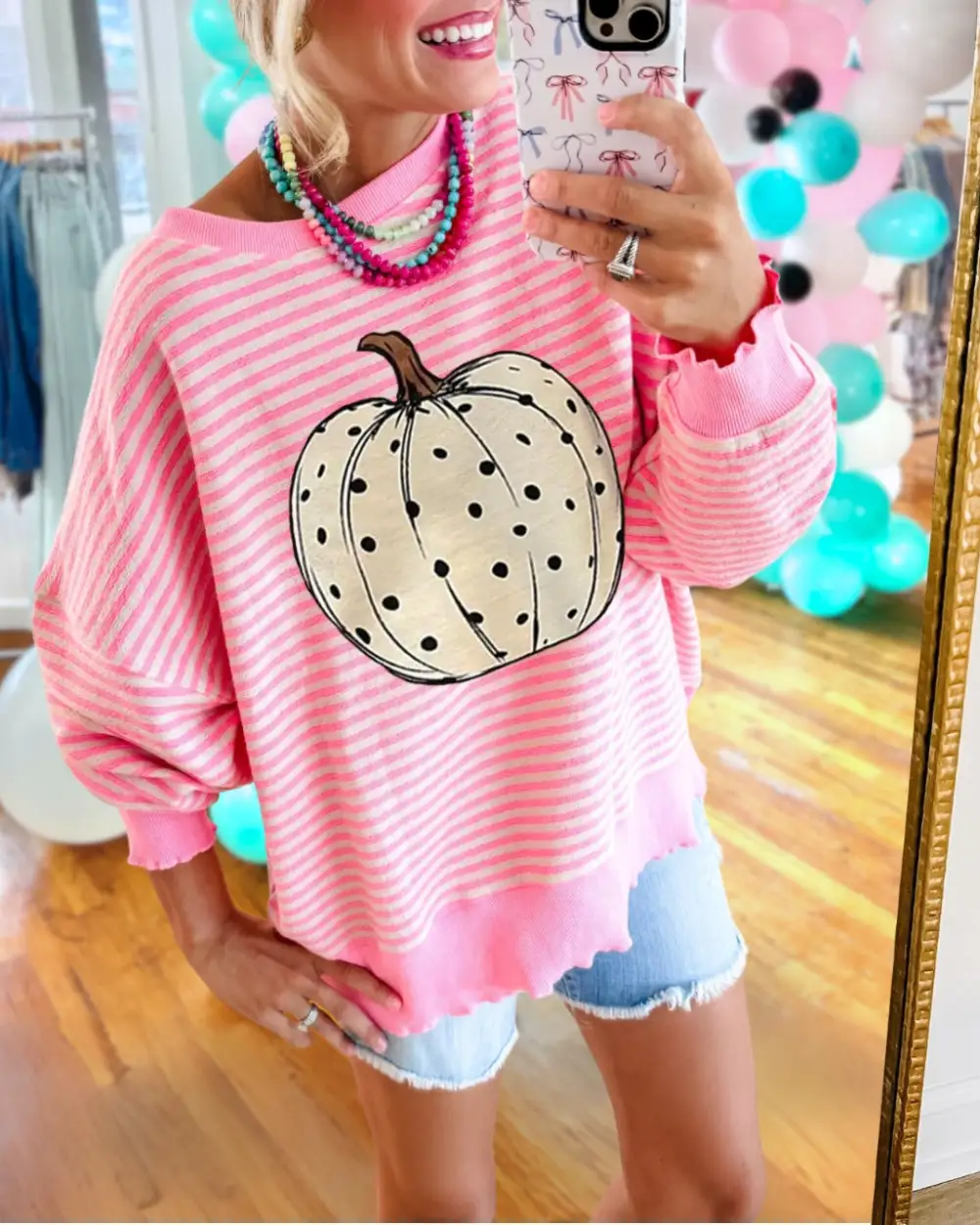 Pumpkin Oversized Striped Pullover