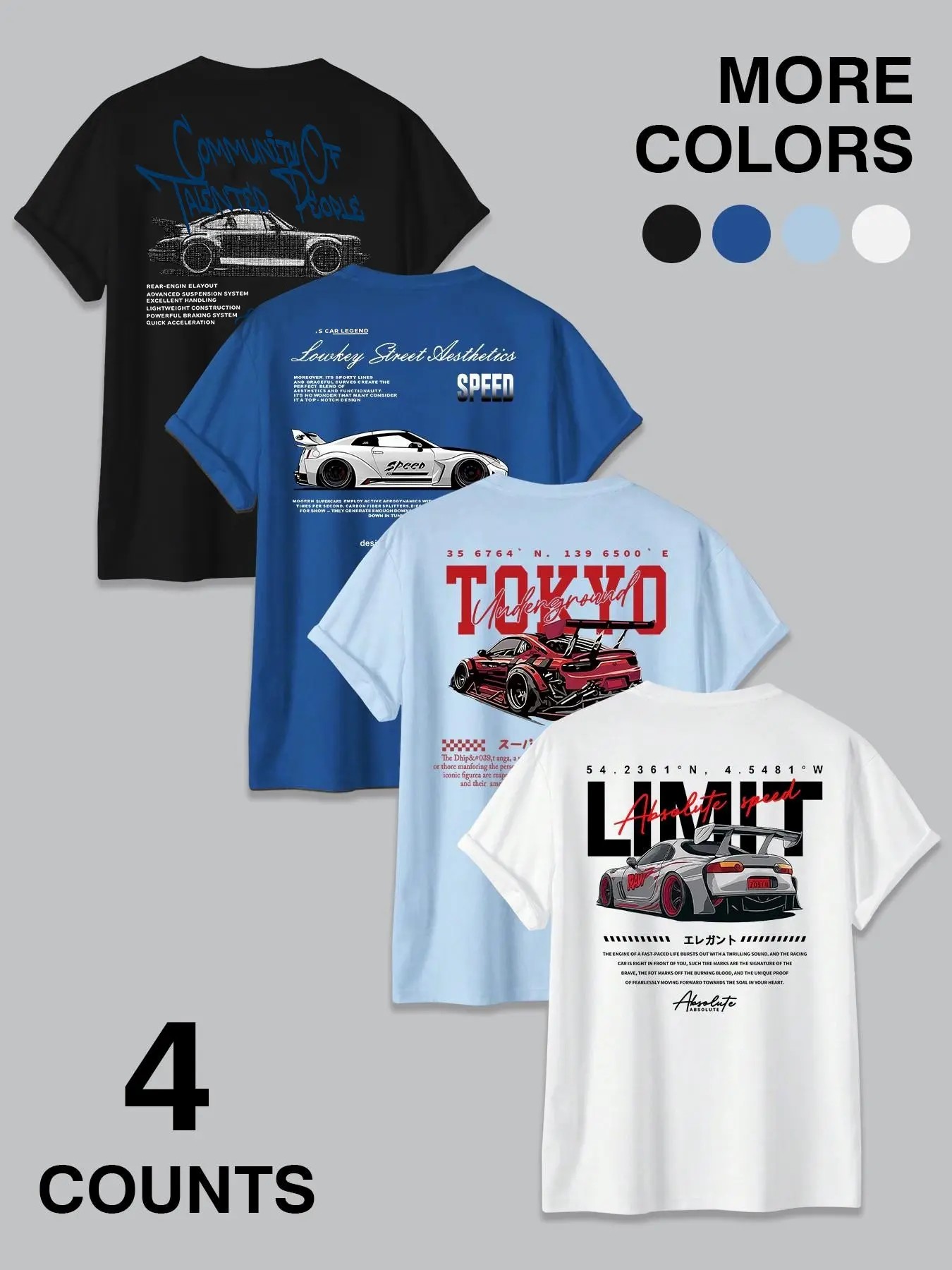 Car & Tokyo Street Aesthetic Graphic T-Shirts | Racing Streetwear Casual Tees Set