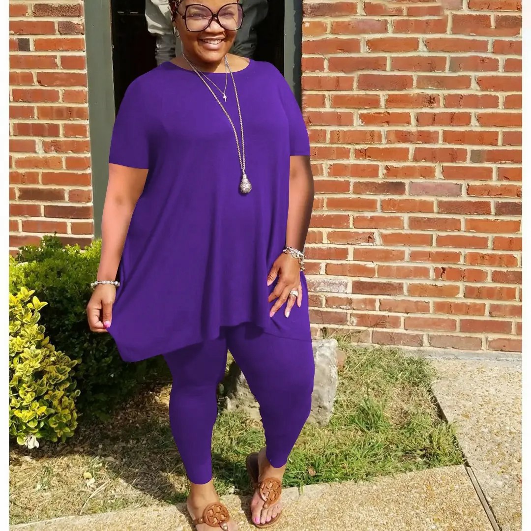 Women Plus Size 2 Piece Outfits Short Sleeve Top and Legging Pant Set Lounge Sets Tracksuit