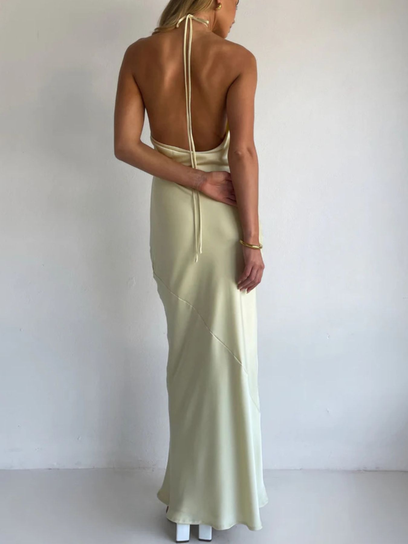 Halter Neck Satin Maxi Dress