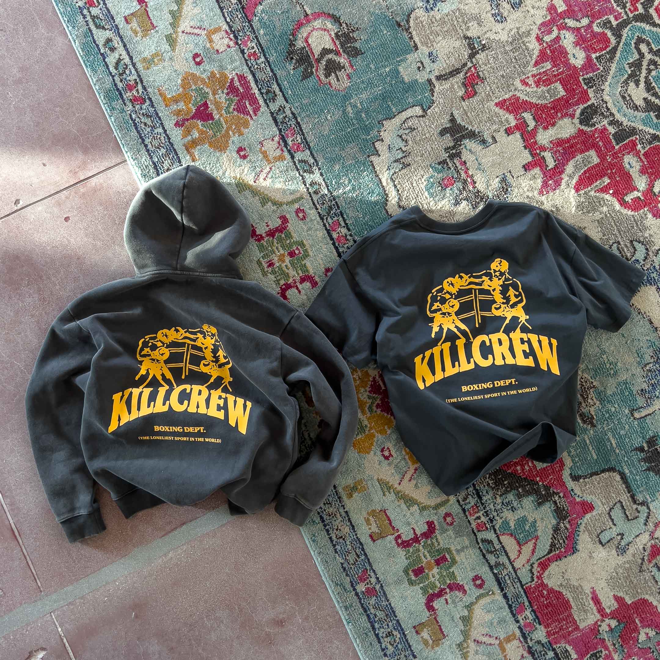 OVERSIZED LUX BOXING DEPARTMENT HOODIE - GUNMETAL / GOLD