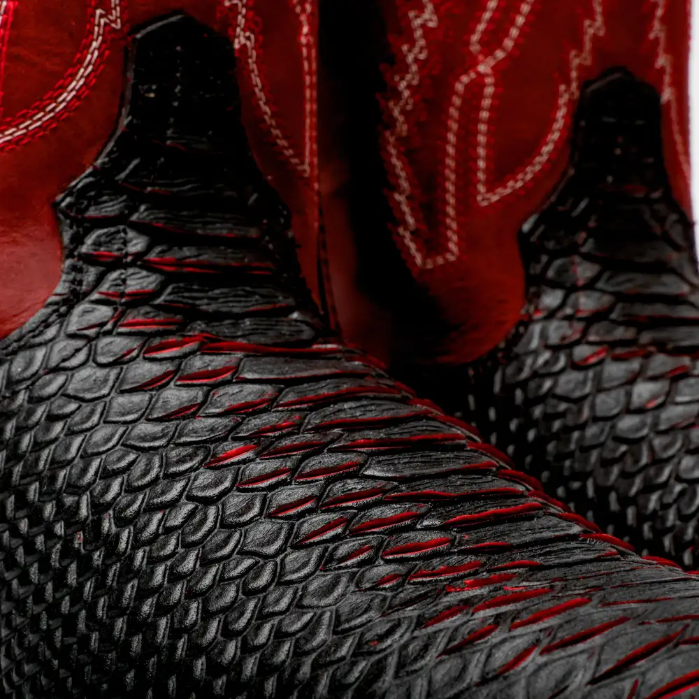 Black/Red Python Leather Boots With 3D Lightweight Sole - Composite Toe