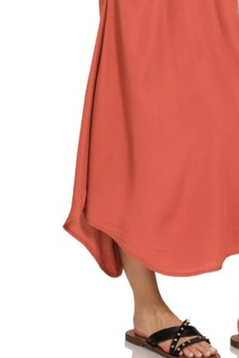 Woven Arc Hem Cami Midi Dress With Flowy Pockets