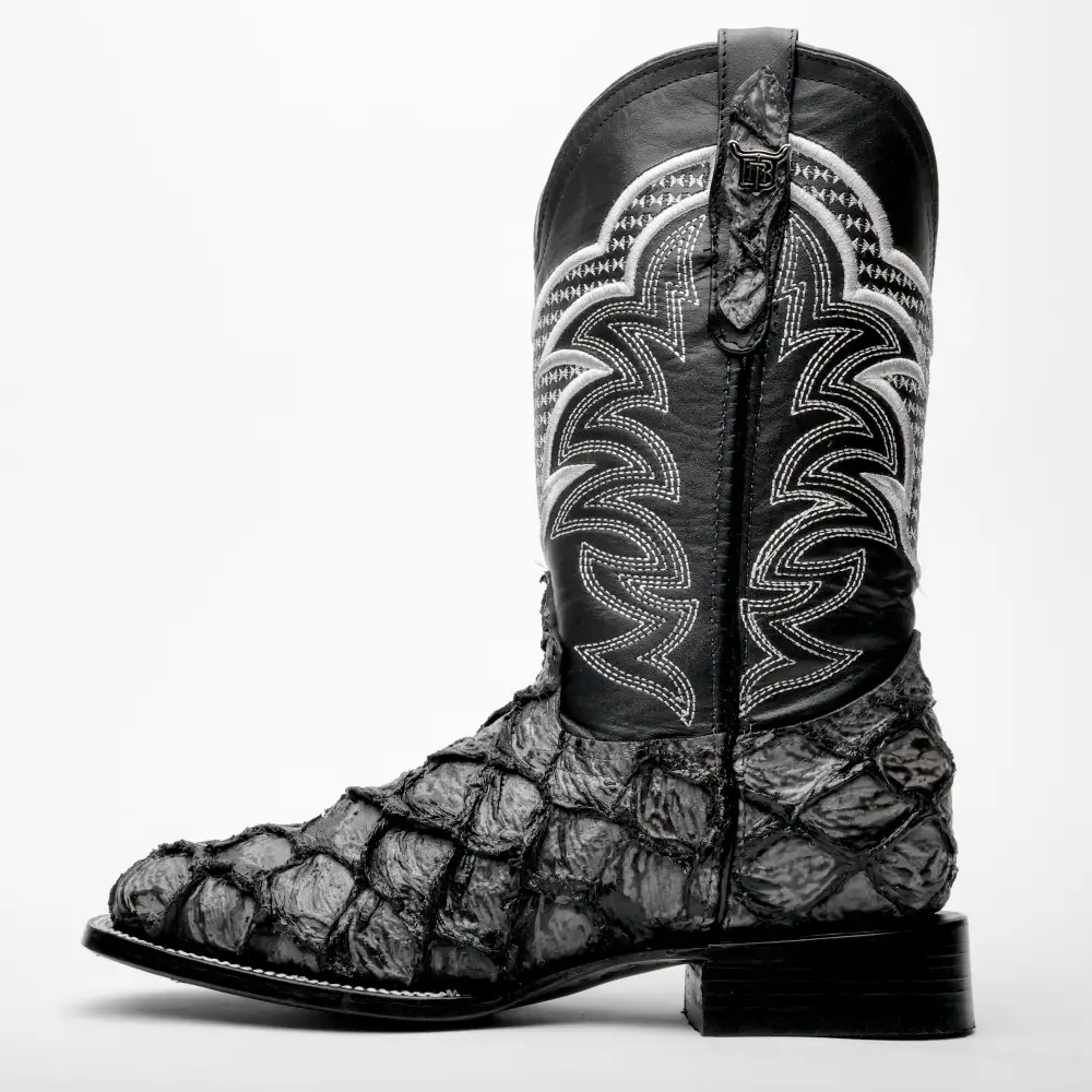 Grey Jumbo Pirarucu Leather Boots - Square Toe