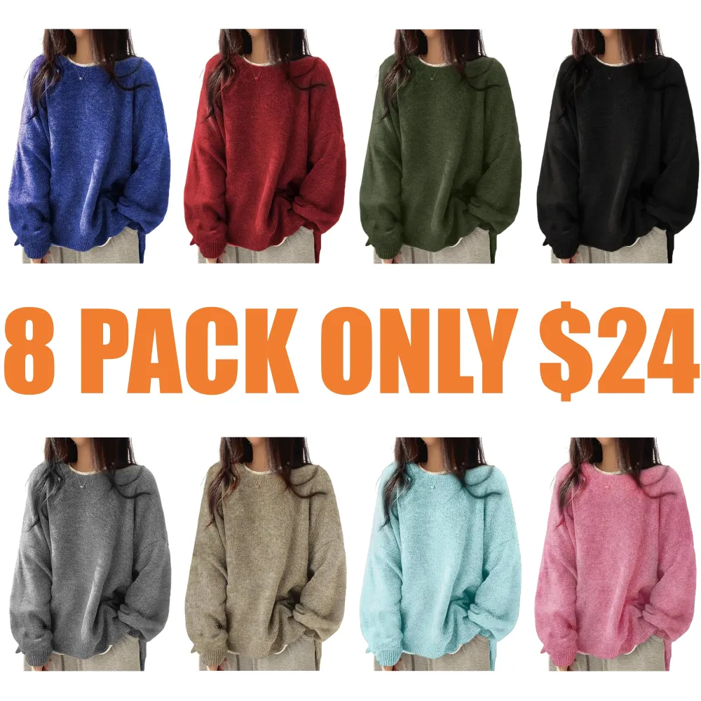 Women's Drop Shoulder Split Hem Sweater