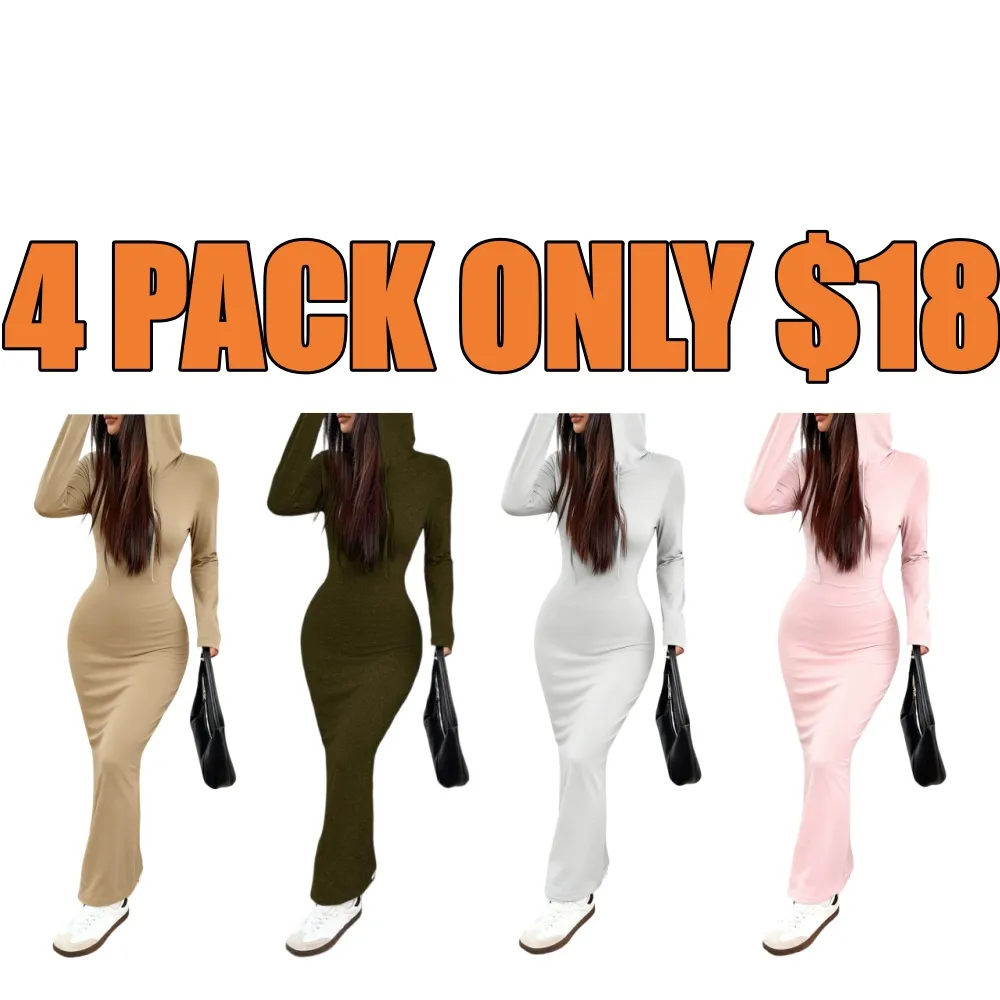 Hooded Slim Knit Dress Fall Winter Daily Wear