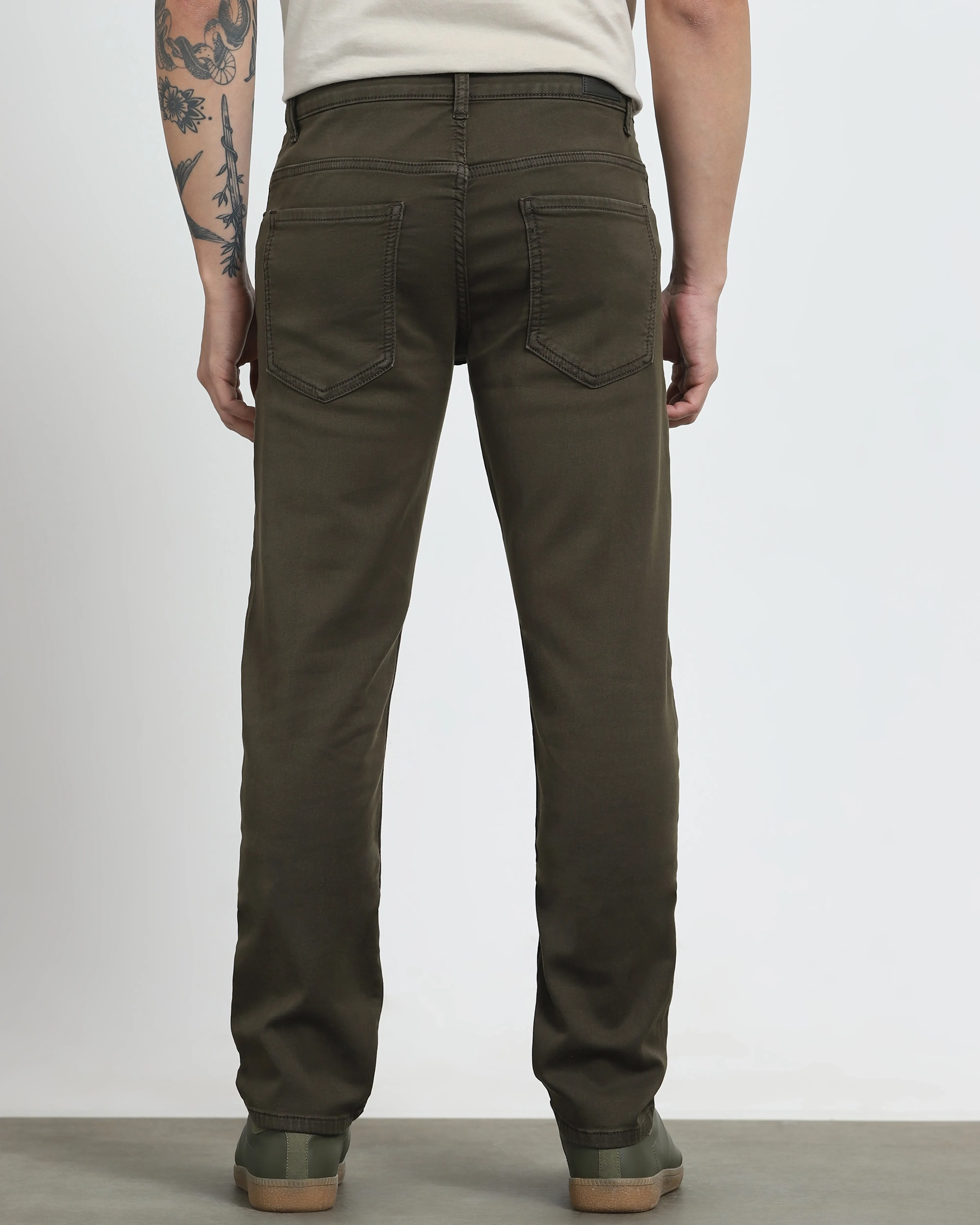 Classic Versatile And Comfortable Straight Dark Olive Jeans