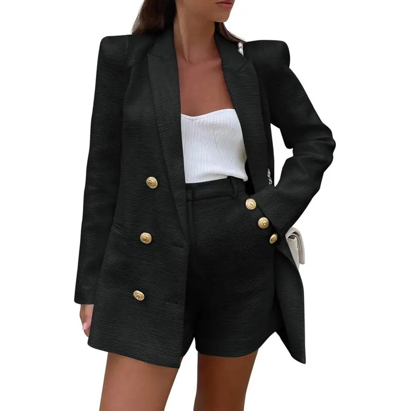 Women's 2 Piece Tweed Blazer Shorts Set