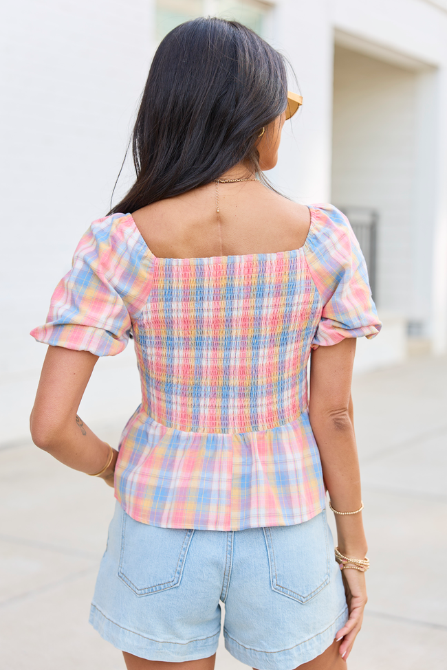Remington Pink Plaid Twist Bust Top