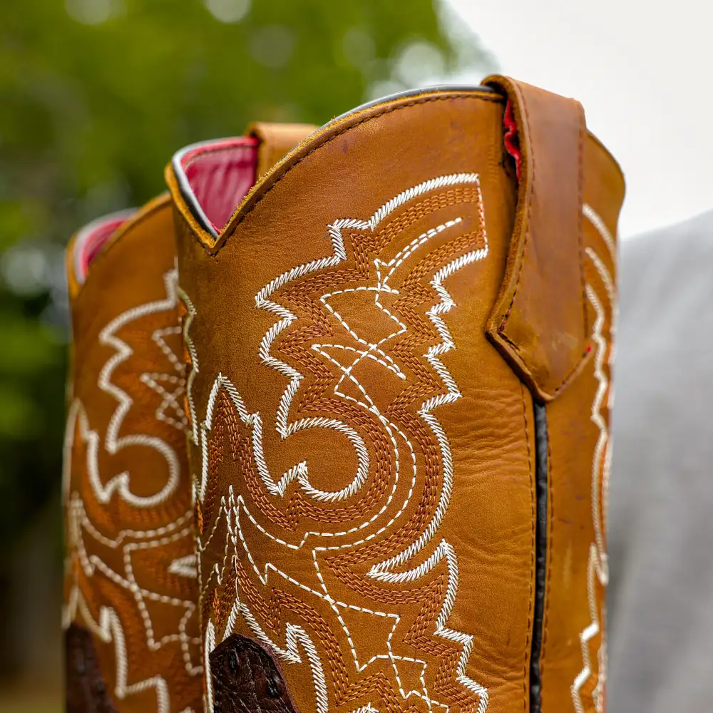 Brown Ostrich Leather Boots With 3D Lightweight Sole - Composite Toe