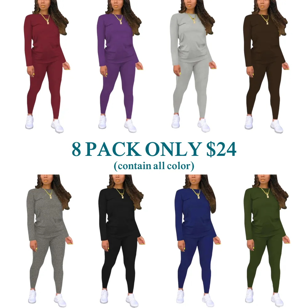 Women's Striped Print Long Sleeve Top & Pants Two-piece Set