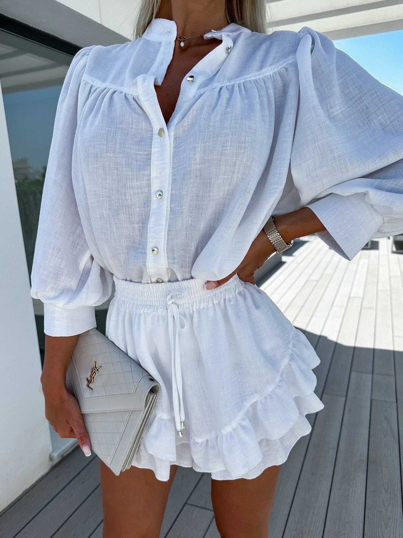 Button Up Top and Ruffled Skirt Set