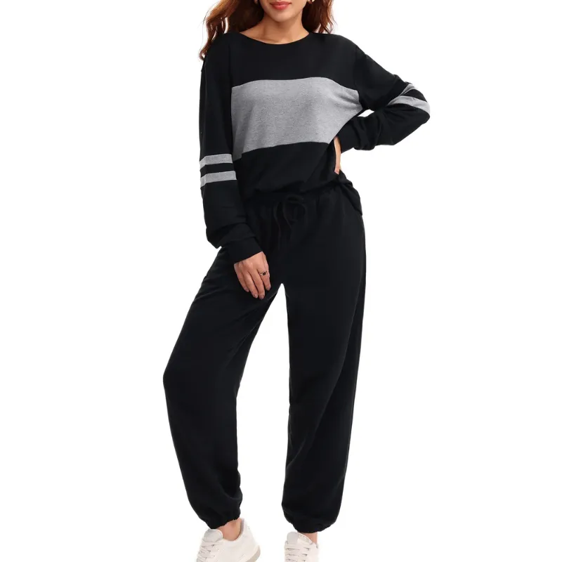 Women's Lounge Set Color Block 2-Piece Crew Neck Tracksuit